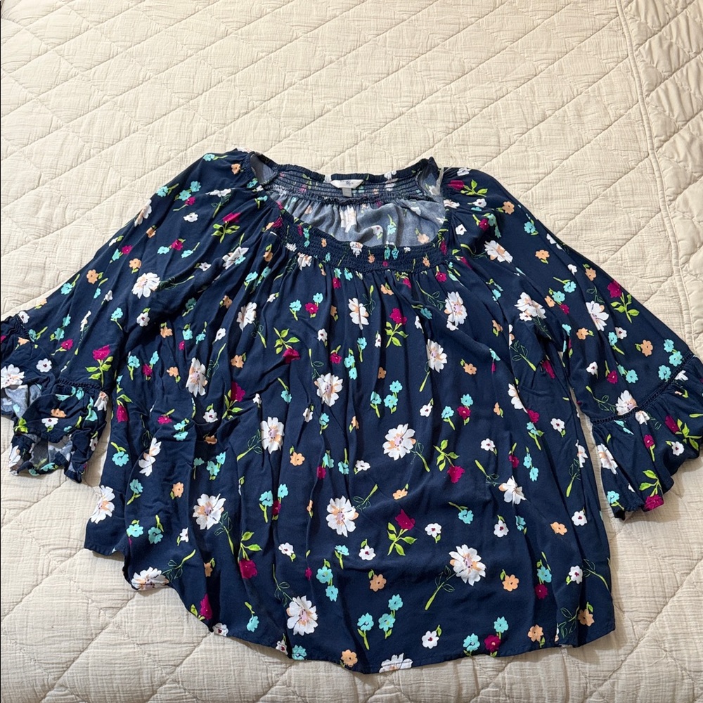 Terra & Sky Floral Smocked Top